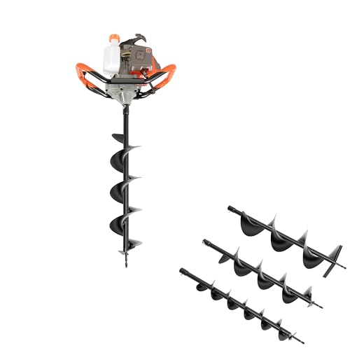 JAYEUW Benzin Erdbohrer 71cc 2-Takt Bodenbohrer mit 3 Schneckenbohrer(Ø100 mm, 150 mm, 200 mm) 1 Verlängerungsstange 12", Pfahlbohrer Gartenbohrer von JAYEUW
