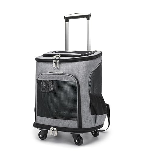 JAYEUW Haustier Rucksack Hundetrolley mit Rollen Katzenrucksack mit Teleskopgriff Rollkoffer Hunderucksack Katzentasche Transporttasche für Katze bis 9 kg&Kleine Hunde bis 7.5 kg 34*28*44 cm (Grau) von JAYEUW