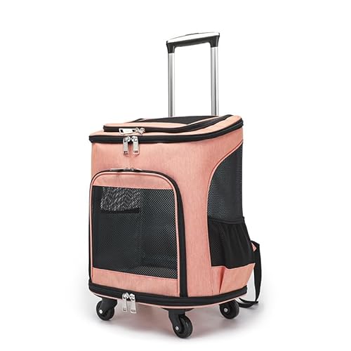 JAYEUW Haustier Rucksack Hundetrolley mit Rollen Katzenrucksack mit Teleskopgriff Rollkoffer Hunderucksack Katzentasche Transporttasche für Katze bis 9 kg&Kleine Hunde bis 7.5 kg 34*28*44 cm (Orange) von JAYEUW