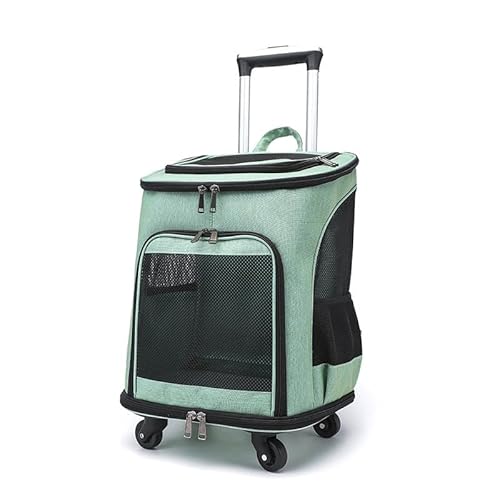 JAYEUW Haustier Rucksack Hundetrolley mit Rollen Katzenrucksack mit Teleskopgriff Rollkoffer Hunderucksack Katzentasche Transporttasche für Katze bis 9 kg&Kleine Hunde bis 7.5 kg 34*28*44 cm (Grün) von JAYEUW