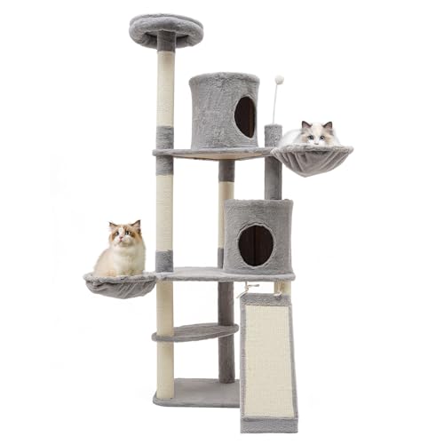 JAYEUW Katzenkratzbaum Mehrstöckiger Katzenturm mit Kratzsäulen Plattform Katzenhöhle und Korb 40 * 59 * 150cm JAYEUW Katzenkratzbaum Mehrstöckiger Katzenturm mit Kratzsäulen Plattform Katzenhöhle und Korb 40 * 59 * 150cm von JAYEUW