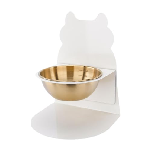 JAYIOLA Futternapf für Katzen mit Halter, Snackbehälter und Tränke, Weißgoldschale von JAYIOLA
