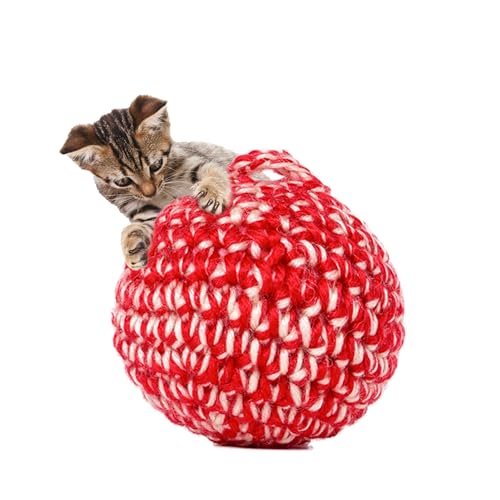 JAYU PET Roter Katzenball [W/Bell Version] – Katzenminze im Inneren, handgefertigtes Silvervine Ballspielzeug, Katzenspielzeug für Indoor-Katzen, interaktives Katzenballspielzeug, Katzengeschenke (6,9 von JAYU PET