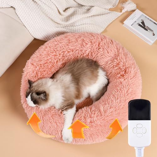 Beheiztes Katzenhaus Rundes, Flauschiges Katzen Donut Bett mit Elektrischer Heizung, Gemütliches Haustiernest aus Weichem Plüsch mit Rutschfester Unterseite, Automatische Abschaltung für Warme Katzen Beheiztes Katzenhaus Rundes, Flauschiges Katzen Donut Bett mit Elektrischer Heizung, Gemütliches Haustiernest aus Weichem Plüsch mit Rutschfester Unterseite, Automatische Abschaltung für Warme Katzen von JAYWIS