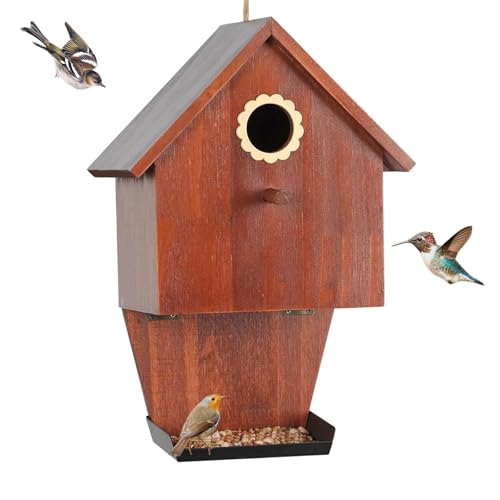 JAZUIHA Vogelhaus für Meisen & kleine Wildevögel Nistkasten wetterfest draußen, Rustikales Vogelhäuschen Hängend Holz mit Futterschale für Garten, Terrasse, Hinterhof, Balkon JAZUIHA Vogelhaus für Meisen & kleine Wildevögel Nistkasten wetterfest draußen, Rustikales Vogelhäuschen Hängend Holz mit Futterschale für Garten, Terrasse, Hinterhof, Balkon von JAZUIHA