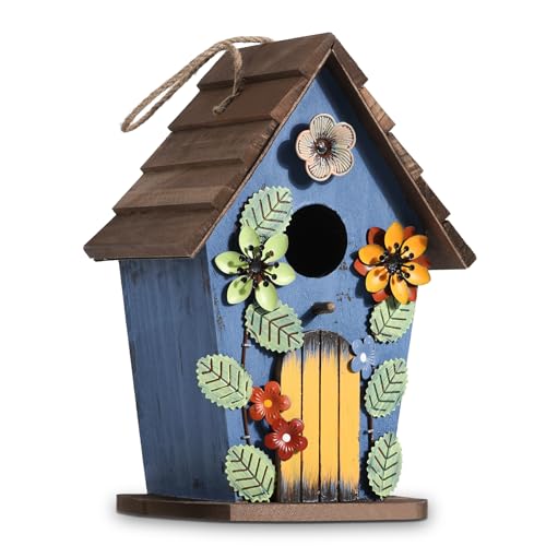 JAZUIHA Hängendes Dekoratives Vogelhaus, Blau mit Blumen- und Blattmotiven, Holz Nistkästen Vogelhäuschen für Garten Balkon Terrasse, 40mm Einflugloch, HBT 26 * 18 * 14cm JAZUIHA Hängendes Dekoratives Vogelhaus, Blau mit Blumen- und Blattmotiven, Holz Nistkästen Vogelhäuschen für Garten Balkon Terrasse, 40mm Einflugloch, HBT 26 * 18 * 14cm von JAZUIHA