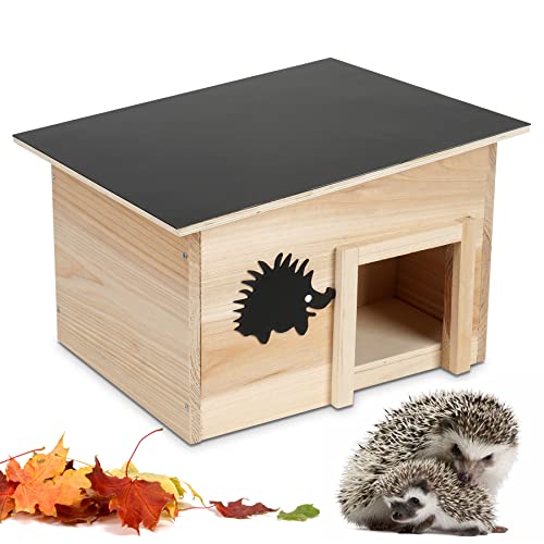 JAZUIHA Igelhaus Winterfest mit Boden - Igelhotel Holz mit witterungsbeständigem Dach - Unterschlupf Residenz für Igel im Garten - klein Igelfutterhaus mit Labyrintheingang, BTH 28x22x20 cm von JAZUIHA