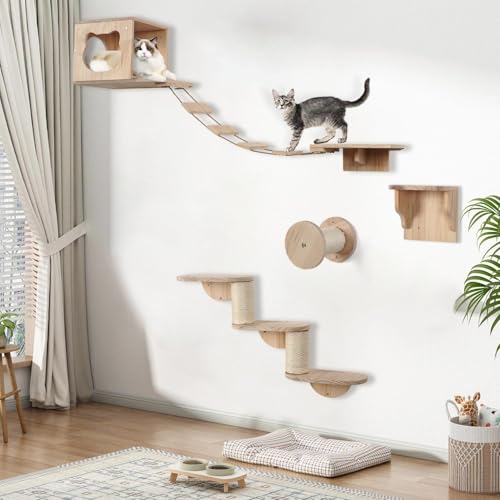 JAZUIHA Katzen Kletterwand Set XXL, 4 Teiliges Holz Katzenkletterwand Set inkl. Katzenhöhle Hängebrücke Katzentreppe Sisalsäule & Kletterschritte, Katzenwandmöbel-Set Wandpark für Hauskatze JAZUIHA Katzen Kletterwand Set XXL, 4 Teiliges Holz Katzenkletterwand Set inkl. Katzenhöhle Hängebrücke Katzentreppe Sisalsäule & Kletterschritte, Katzenwandmöbel-Set Wandpark für Hauskatze von JAZUIHA