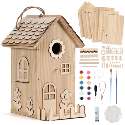 Vogelhaus Bausatz Bastelset - hängendes Vogelhäuschen Holz mit Acrylfarben & Pinsel zum bemalen und Gestalten - DIY Nistkasten für Garten Balkon - Kreatives Geschenk für Familien Vogelhaus Bausatz Bastelset - hängendes Vogelhäuschen Holz mit Acrylfarben & Pinsel zum bemalen und Gestalten - DIY Nistkasten für Garten Balkon - Kreatives Geschenk für Familien von JAZUIHA
