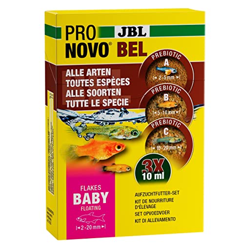 JBL PRONOVO BEL FLAKES BABY, Aufzuchtfutter-Set für Jungfische von Lebendgebärenden, Fischfutter-Flocken, 3 x 10 ml von JBL