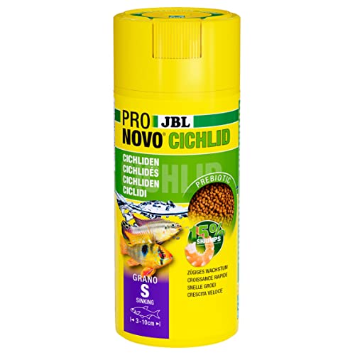 JBL PRONOVO CICHLID GRANO, Hauptfutter für kleine Buntbarsche von 3-10 cm, Klickdosierer, Fischfutter-Granulat, Größe S, 250 ml von JBL