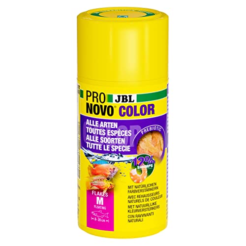 JBL PRONOVO COLOR FLAKES, Farbfutter-Flocken für alle Aquarienfische von 8-20 cm, Fischfutter-Flocken, Größe M, 100 ml von JBL