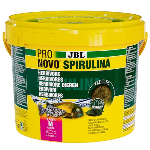 JBL PRONOVO SPIRULINA FLAKES, Grünfutter für alle Aquarienfische von 8-20 cm, Fischfutter-Flocken, Größe M, 5500 ml von JBL