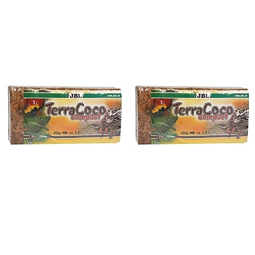 JBL TerraCoco Compact 71025 Bodengrund für alle Terrarientypen, Kokoschips, komprimiert, 450 g, 5 l (Packung mit 2) von JBL