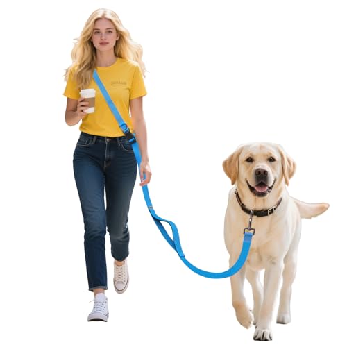 Galaxy-Hundeleine, reflektierend, 1,8–2,9 m, verstellbarer, robuster Hüftgurt für mittelgroße und große Hunde, Laufen, Joggen, Training, nächtliche Spaziergänge, 290 cm, Blau von JC HOUSE