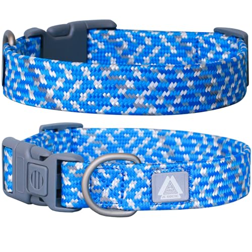 JC HOUSE Breites Hundehalsband für kleine Hunde, Halsumfang 22,9 - 35,6 cm, verstellbar, reflektierend, weiches Nylon, mit Sicherheitsverschluss, Blau, Größe S von JC HOUSE