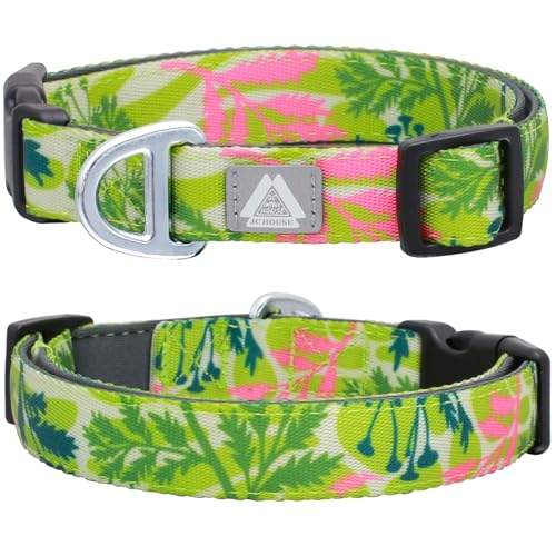 JC HOUSE Hundehalsband für große Hunde mit reflektierendem Logo und weich gepolstertem Neopren, sommerliches tropisches Blatt-Design, verstellbar, leicht und langlebig, Hals: 40,6–63,5 cm (Blatt, L) von JC HOUSE