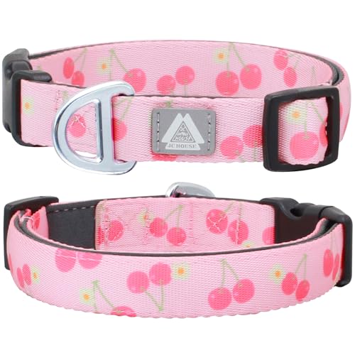 JC HOUSE Hundehalsband mit reflektierendem Logo und weich gepolstertem Neopren, rosa Kirsch-Design, verstellbar, leicht und langlebig, Halsumfang 30,5–50,8 cm (Kirsche, Größe M) von JC HOUSE