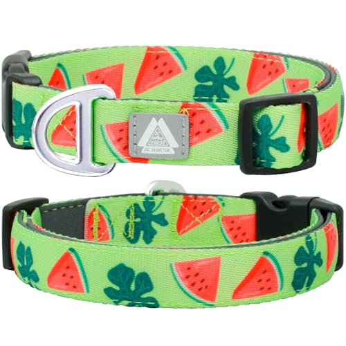 JC HOUSE Hundehalsband mit reflektierendem Logo und weich gepolstertem Neopren, sommerliches Wassermelonen-Design, verstellbar, leicht und langlebig, Halsumfang 30,5–50,8 cm (Wassermelone, Größe M) von JC HOUSE