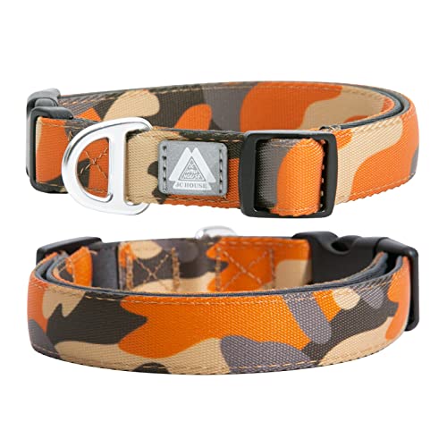 JC HOUSE Weich Gepolstertes Hundehalsband, Verstellbares Schwerlasthalsband mit 3M reflektierendem Logo für 30 große Hunderassen, Camo Orange, L von JC HOUSE