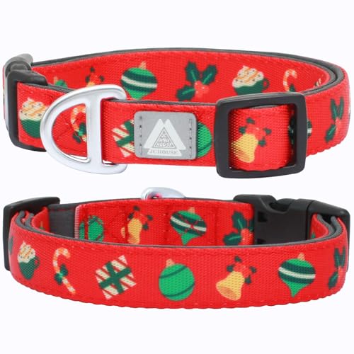 JC HOUSE Weihnachts-Hundehalsband, niedlich, rot, für Mädchen und Jungen, reflektierend, weich gepolstertes Neopren, voll verstellbar, langlebig und leicht, für kleine Hunde (Weihnachten, S) von JC HOUSE
