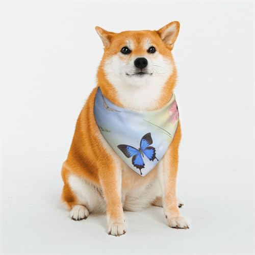 Hundehalstuch, 1 Stück, blau, Schmetterlings- und Blumendruck, Bandana für Hunde, waschbar, Dreieckstuch für Katzen, Hunde, verstellbare Hundehalstücher von JCAKES