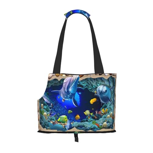 Underwater World Blue Marine Life Pet Rucksack, Haustier Handtasche, tragbarer, faltbarer Haustierrucksack, geeignet für kleine Haustierkatzen und Hunde – Einkaufs- und Reisefahrzeuge im Freien, von JCAKES