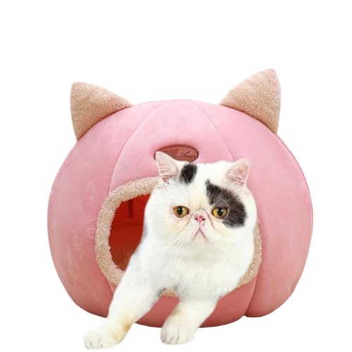 Katzenohrenförmiges Bett für Hauskatzen, halbgeschlossenes Kätzchenbett mit abnehmbarer Matte und rutschfester Unterseite für Katzen und kleine Hunde, Katzenversteck (Rosa, S: 33 x 33 x 33 cm) von JCATPD