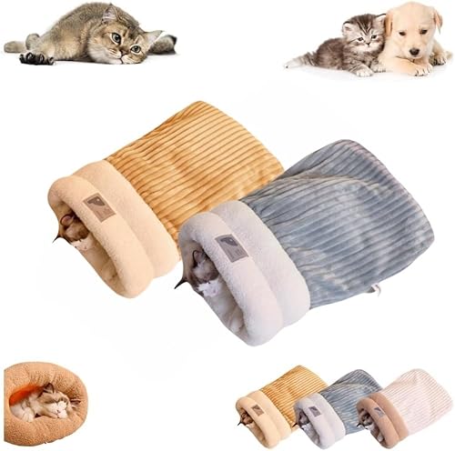 Katzenschlafsack für Indoor-Katzen, gemütlicher Winter-Katzenschlafsack, weicher Plüsch, selbstwärmend, Haustierbett, Höhle, Kätzchen, Tunnel, Haustierversteck für Kätzchen, beruhigendes Bett für von JCATPD