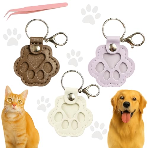 JClorix 3er-Pack Personalisierte Tierhaar-Andenken-Schlüsselanhänger – PU-Leder Pfoten- & Katzenkrallen-Form – Tragbare Pet Hair Storage Box für Hund & Katze von JClorix