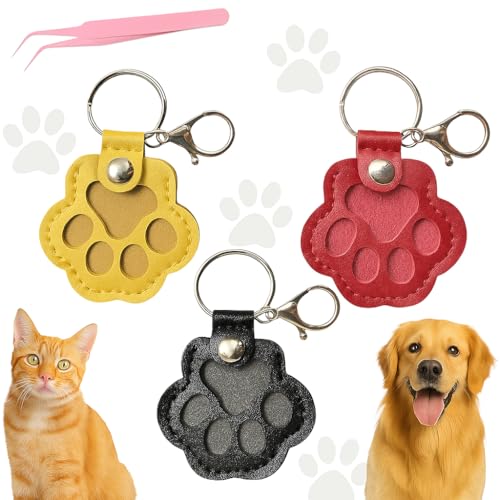 JClorix 3er-Pack Personalisierte Tierhaar-Andenken-Schlüsselanhänger – PU-Leder Pfoten- & Katzenkrallen-Form – Tragbare Pet Hair Storage Box für Hund & Katze von JClorix
