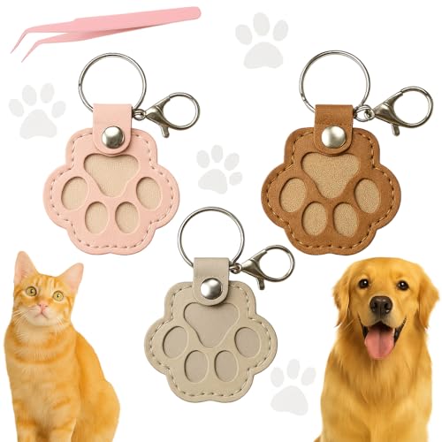 JClorix 3er-Pack Personalisierte Tierhaar-Andenken-Schlüsselanhänger – PU-Leder Pfoten- & Katzenkrallen-Form – Tragbare Pet Hair Storage Box für Hund & Katze von JClorix