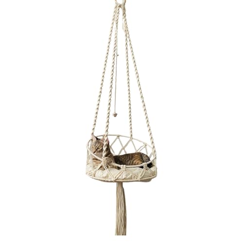 JDEFARF Katzenhängematte Zum Aufhängen, Makramee-Bett, Handgewebtes Katzenschaukelbett, Fensterstange mit Baumwollmatte, Hängendes Kätzchen-Katzenbett, Haustier-Hängemattenbett Zum JDEFARF Katzenhängematte Zum Aufhängen, Makramee-Bett, Handgewebtes Katzenschaukelbett, Fensterstange mit Baumwollmatte, Hängendes Kätzchen-Katzenbett, Haustier-Hängemattenbett Zum von JDEFARF