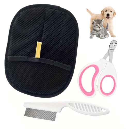 JDNFKG 1 Stück Haustierhaarentfernungshandschuhe, 1 Nagelschere, 1 Zahnkamm, Haarkammhandschuhe, Haustierreinigungswerkzeuge, Tierpflegematerial. von JDNFKG