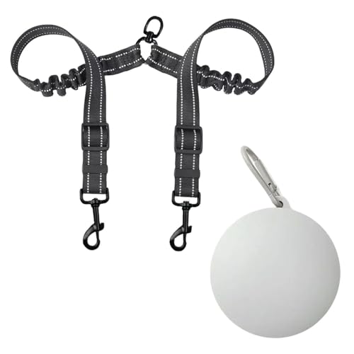 JDNFKG 2 Stücke Doppelhundtraktionsgürtel Und 1-Teiliger Snack-Beutel, 360 ° Rotierendes Anti-Winding-Design, Reflektierendes Traktionsseil, Haustierbedarf. von JDNFKG