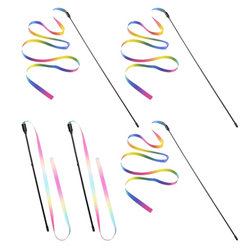 JDNFKG 5 Stück Regenbogen-Streamer-Katzenspielzeug, Interaktives Katzenspielzeug, Haustiertrainingsspielzeug, Katzenunterhaltungszubehör. von JDNFKG