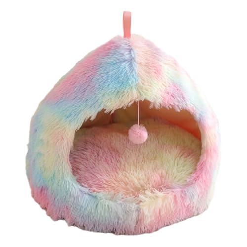 JDNH Lovely Pet House Soft Long Plush Indoor Pet Sleep Shelters with Hanging Toy Nonslip and Warm For Small Dogs Cats von JDNH