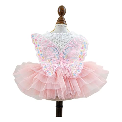JDNH Spitzenkleid für kleine Hunde, Katzen, Schmetterling, Spitze, Prinzessinnenkleid, Party-Requisiten, Katzen, Mädchen, Hochzeitskleider mit Stickerei-Detail von JDNH