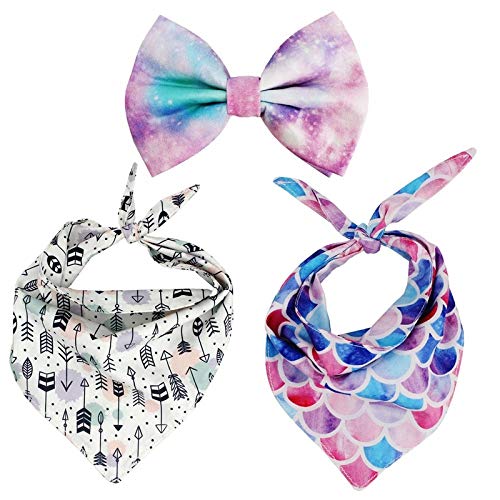 JDSHSO Meerjungfrauen-Bandana, wendbar, Hunde-Kopftuch, Fliege, Zubehör, verstellbar, Dreieck, Hundehalstuch, Lätzchen-Set, Geschenke von JDSHSO