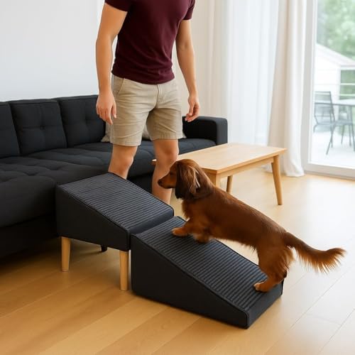 Hundetreppe Klappbar – rutschfeste Hunderampe & Weiche Haustiertreppe für Kleine & Große Hunde, Treppe für Sofa & Bett, Stabil & Faltbar, Möbeloptik, 45 cm Hoch – Zuhause & Unterwegs Hundetreppe Klappbar – rutschfeste Hunderampe & Weiche Haustiertreppe für Kleine & Große Hunde, Treppe für Sofa & Bett, Stabil & Faltbar, Möbeloptik, 45 cm Hoch – Zuhause & Unterwegs von JDYEKYGF