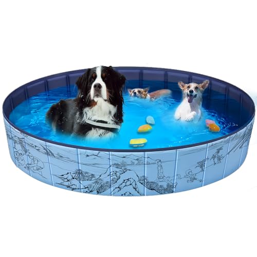 JEASONG Faltbarer und tragbarer Hundepool, 160 cm Hundeplanschbecken Haustierbadewanne, verstärktes PVC, nicht aufblasbares Schwimmbad für Hunde/Welpen/Haustiere von JEASONG