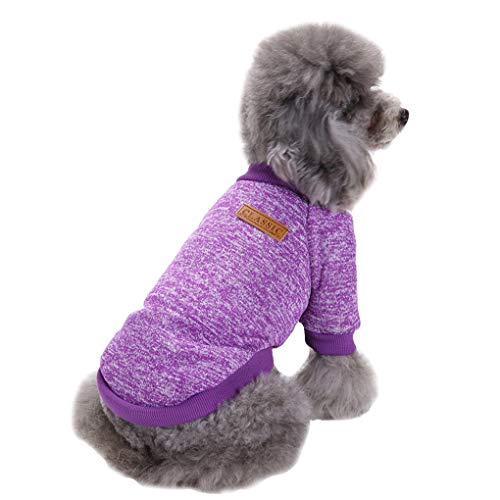Fashion Focus On Haustier-Hunde-Kleidung, Strickwaren, Hundepullover, weich, dick, warm, Welpe, Winterpullover für Hunde (lila, XS) von JECIKELON