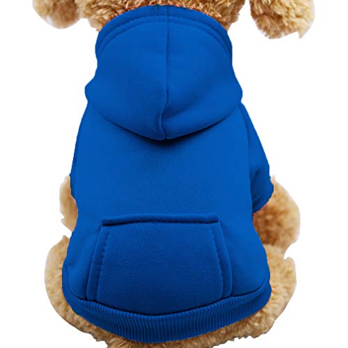 Fashion Focus On Hunde-Kapuzenpullover für den Winter, mit Taschen, Baumwolle, warm, für kleine Hunde, Chihuahua, Mantel, Kleidung, Welpen, Katzen, Custume (Medium, dunkelblau) von JECIKELON