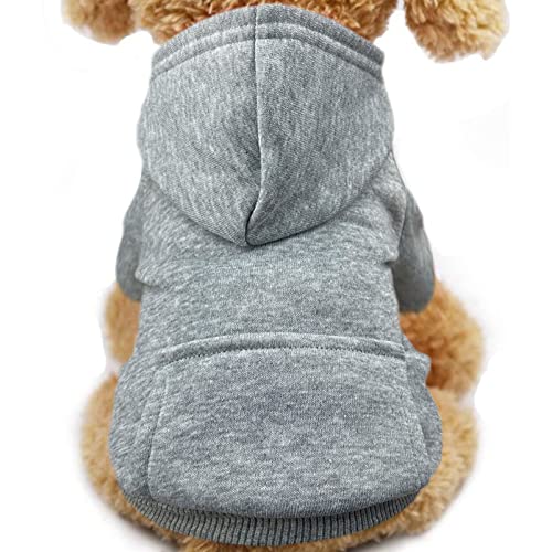 Fashion Focus On Neue Winter Hund Hoodie Sweatshirts mit Taschen Baumwolle Warme Hundekleidung für kleine Hunde Chihuahua Mantel Kleidung Welpen Katze Custume (klein, grau) von JECIKELON