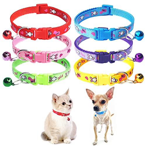 Jecikelon 6 PCS Puppy Collars Adjustable Pup Collar for XSmall Pet Dog Polyester Cat Collar with Bell Basic Collar for Extra Small Dogs (Small, Bunny) von JECIKELON