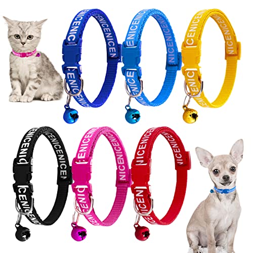Jecikelon 6 PCS Puppy Collars Adjustable Pup Collar for XSmall Pet Dog Polyester Cat Collar with Bell Basic Collar for Extra Small Dogs (X-Small, Nice) von JECIKELON
