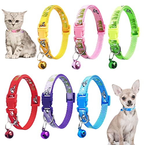 Jecikelon 6 PCS Puppy Collars Adjustable Pup Collar for XSmall Pet Dog Polyester Cat Collar with Bell Basic Collar for Extra Small Dogs (XS, Dog & Grass) von JECIKELON