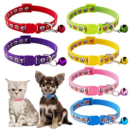 Jecikelon 6 PCS Puppy Collars Adjustable Pup Collar for XSmall Pet Dog Polyester Cat Collar with Bell Basic Collar for Extra Small Dogs (XS, Dog1) von JECIKELON