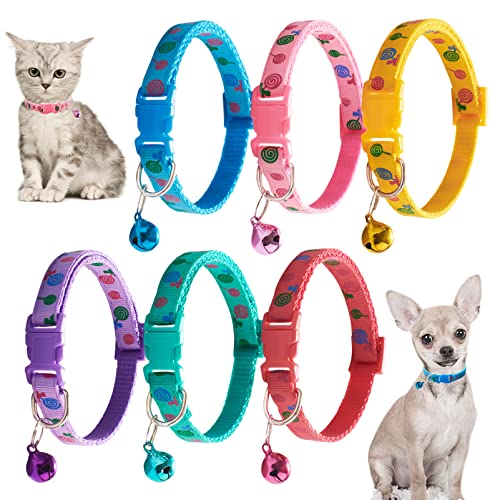 Jecikelon 6 PCS Puppy Collars Adjustable Pup Collar for XSmall Pet Dog Polyester Cat Collar with Bell Basic Collar for Extra Small Dogs (XS, Lollipop) von JECIKELON