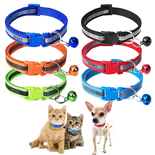 Jecikelon 6 PCS Puppy Collars Adjustable Pup Collar for XSmall Pet Dog Polyester Cat Collar with Bell Basic Collar for Extra Small Dogs (XS, Sport) von JECIKELON